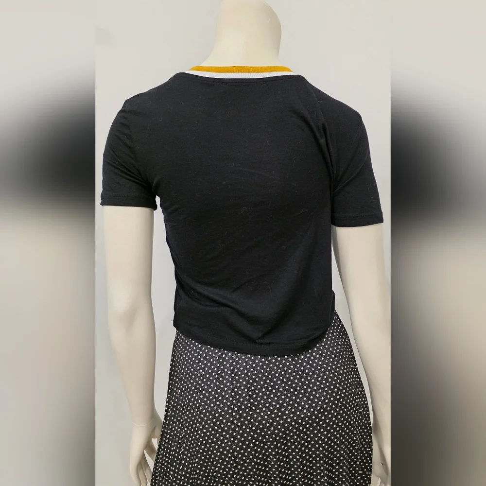 Zara Trafaluc Black Fitted Cropped Plain Short Sleeve Tee S - Picture 4 of 11